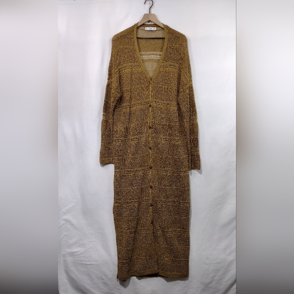 MNG Loose Knit Long Line Cardigan Women's 3XL Tan Boho Retro 90s Y2K Casual - Picture 1 of 7